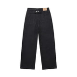 Wiaofellas  -  Men American Retro Raw Edge Denim Jeans Dark Blue Wide Straight Leg Pants Loose Baggy Streetwear Male Casual Trousers