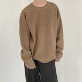WIAOFELLAS  -  Autumn New Casual Bottoming Knit Tops Men's Solid Color Textured Long Sleeve Vintage Sweater For Mens Outdoor Fashion Tees