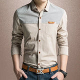 WIAOFELLAS  -  Men's Square Neck Long Sleeved Korean Slim Patchwork Pockets Denim Thick Autumn and Winter New Casual Cardigan Button Shirt Tops