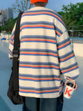 WIAOFELLAS  -  Spring Autumn Cotton T-Shirt Men Fashion O-Neck Striped T-Shirt Men Korean Loose Casual Long-Sleeve T Shirt Mens Top