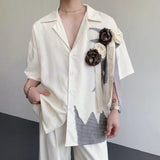 WIAOFELLAS  -  Trendy Men's Spliced 3D Flower Ribbon Design Loose Shirts Fashion Casual Short Sleeves Lapel Tops Male Summer