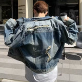 Wiaofellas  -  High Street Washed Denim Jacket Mens Trends New Spring Streetwear Single Breasted Casual Hip Hop Coats Loose Cowboy Outwear