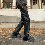 WIAOFELLAS  -  New trendy loose straight black leather pants