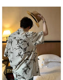 WIAOFELLAS  -  Korean Version of Retro Drooping Thin Tie-dye Short-sleeved Cuban Collar Shirt Men's Summer Floral Loose Hong Kong Style Top