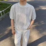 Wiaofellas  -  Men Summer Knit T-shirt Short Sleeve O Neck Slim Fit Casaul Tees Hollow Out Mesh Streetwear Breathable Pullover Tops M-3XL