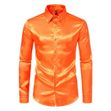 WIAOFELLAS  -  Men's Solid Color Shiny Long-Sleeved Shirt Retro Fashion American Trend Street Loose Niche Party Performance Summer Men's Tops