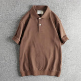 WIAOFELLAS  -  Double cotton bead cotton vintage lapel short-sleeved T-shirt men's high-end casual solid color youth POLO shirt