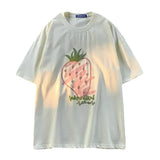 WIAOFELLAS  -  Fashionable Cotton Short Sleeve T-Shirt Couple Casual Loose Fit Summer Ins Casual Top For Men And Women Korean Style With Strawb