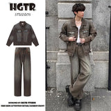WIAOFELLAS  -  Autumn and winter Maillard style retro heavy washing and old versatile denim jacket couple set