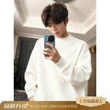 WIAOFELLAS  -  Korean Loose Fit Thiened ey round Ne Sweater Men's Autumn Winter Fce Lined Knitted irt American Sle Base Layer
