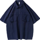 WIAOFELLAS  -  New Man Half Zip Lapel Short Sleeve Polo Shirt Japanese Retro Pocket Cargo Tee Shirts Y2K Streetwear Fashion polos homme