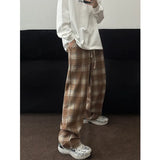 Wiaofellas  -  Autumn Woolen Pants Men Oversized Fashion Retro Plaid Pants Men Streetwear Hip-hop Loose Wide Leg Pants Mens Vintage Trousers