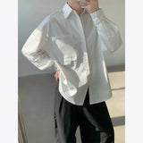WIAOFELLAS  -  White Long Sleeved Shirt Men Fashion Society Mens Formal Dress Shirt Korean Loose Casual Shirt Mens Oversized Black Shirts