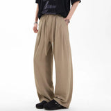 WIAOFELLAS  -  New Summer Men Suit Pants Drawstring Solid Color Wide Leg Casual Straight Elastic Waist Loose Male Trousers Simple