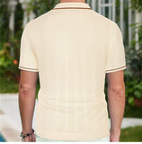 WIAOFELLAS  -  Men Luxury Button-down Knitted Polo Shirt Leisure Streetwear Retro Solid Color Short Sleeve Tops Knitwear Men's Clothing