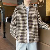 WIAOFELLAS  -  Trendy Lapel Men Houndstooth Shirt Jackets Autumn Winter Buttons Up Long-sleeved Baggy Thicken Men's Shirt Coats Plus Size 5XL-M