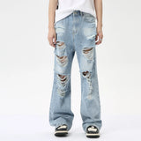 Wiaofellas  -  American Style Men's Denim Pants Casual Worn-out Design Big Pockets Jeans Loose Straight Male Trousers Autumn