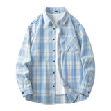 Wiaofellas  -  American Retro Plaid irt Men Spring Youth Sle Long Sve Top CleanFit irt Jaet Loose Fit Iron-Free Proc Trendy