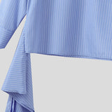 WIAOFELLAS  -  Men Striped Shirt O-neck Long Sleeve Loose Lace Up Casual Men Clothing Streetwear Fashion Tops Leisure Camisas S-3XL