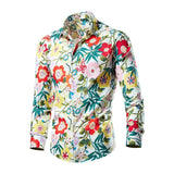 Wiaofellas  -  Men's Tropical Palm Print Long Sleeve Shirt Turn-Down Collar Slim Fit 4-Way Stretch Luxury Dress Shirt Casual Streetwear Tops