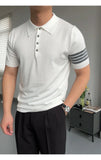 WIAOFELLAS  -  Fashionable temperament lapel polo shirt casual slim fit white short-sleeved knitted sweater high elasticity and comfort