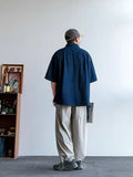 Wiaofellas  -  Retro Japanese Style Loose Men's Denim Shirt Short Sleeve Blue Jeans Outerwear Couple's Summer New Arrival Workwear