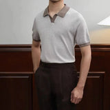 WIAOFELLAS  -  Men's Color Matching Knitted Short-Sleeved Polo Shirt American Retro Fashion Trend Loose Casual Breathable Summer Men's Tops