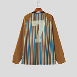 WIAOFELLAS  -  Men T Shirt Striped Patchwork V Neck Long Sleeve Male Tee Tops Korean Style Streetwear Loose Fashion Casual Men Clothing