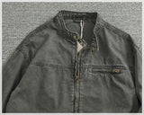 WIAOFELLAS  -  Vertical collar button-down tooling biker jacket men's texture granular bead canvas woven vintage casual Detroit jacket