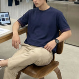 Wiaofellas  -  Men's Contrast Trim Crew Neck Short Sleeve T-Shirt Casual Loose Basic Top