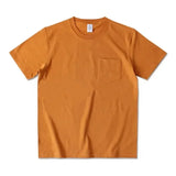 WIAOFELLAS  -  265g Thick Retro Cotton Heavy T-shirts Seamless Round Neck Pocket Short-sleeved Tshirts Men Tops Tee Breathable Skin-friendly