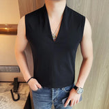 WIAOFELLAS  -  Simple Men's Vests Solid Color V-neck Business Casual Sleeveless Slim New Summer Male Tank Tops Pullover Menswear
