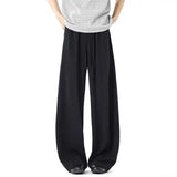 WIAOFELLAS  -  Simple Men's Trousers Casual Drawtring Spring Straight Suit Pants Elastic Waist Wide Leg Loose Male Bottom Summer