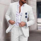 Wiaofellas  -  Linen Suits For Men Beach Wedding Slim Fit Jacket Pants 2 Piece Set Smart Casual Blazer Trouser High Quality Males Clothing
