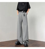 WIAOFELLAS  -  New Simple Men's Suit Pants Drape Striped Design Pleated Contrast Color Straight Wide Leg Male Trousers All-match