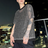 WIAOFELLAS  -  Men T Shirt Mesh See Through Shiny O-neck Short Sleeve Tee Tops Summer Streetwear Loose 2025 Party Sexy Men Clothing