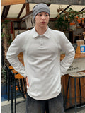 Wiaofellas  -  Men's Long Sve  irt Patchwork White Flower ey American Sle Street Hard Man Autumn Heavyweight Sweatirt T-irt