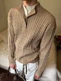 Wiaofellas  -  Vintage Double-layer Stand Collar Jumpers Mens Knitting Twist Textured Sweaters Spring Men Casual Long Sleeve Knitted Sweater