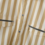 Wiaofellas  -  Men's Shirt Striped Lapel Short Sleeve Button Casual Menswear Clothing Streetwear Loose Fashion Crop Tops For Man