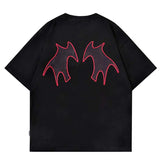 Wiaofellas  -  Mens Streetwear Oversize Tshirt Letter Devil Wings Print Hip Hop Harajuku T Shirt Cotton Summer Short Sleeve T-Shirt Tops Tees