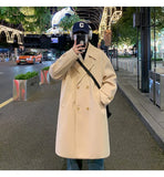 WIAOFELLAS  -  Korean Trend Men's Loose Casual Double-breasted Overcoat Autumn Winter Fashion New Long Sleeve Woolen Long Coat Cardigans Jacket