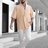 WIAOFELLAS  -  Mens Short Sleeved Daily Elegant Solid Half Sleeves Fashion Business Casual Outer Simple Large Lapel Shirt Summer Top New