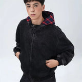 Wiaofellas  -  American Vintage Plaid Zipper Hooded Sweatshirts Men's Y2K Streetwear Patchwork Tracksuit Female Harajuku Fashion Hoodies Coats