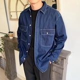 WIAOFELLAS  -  American Vintage Men's Denim Shirt Safari Style Double Pocket Lapel Long Sleeve Top Spring Autumn Fashion Streetwear Shirts Male