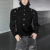 Wiaofellas  -  Men Shirt Solid Color Stand Collar Long Sleeve Button Men Clothing Streetwear Loose Fashion Casual Tops Camisas