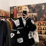 WIAOFELLAS  -  Cardigan Sweater Men's Korean Style Trendy Brand Loose Letter Knit Sweater Hong Kong Style Versatile Student Sweater Jacket