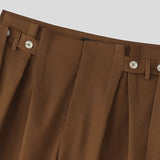 Wiaofellas  -  Men Pants Solid Color Button Joggers High Waist Casual Trousers Men Streetwear Loose Fashion Male Wide Leg Pants S-5XL