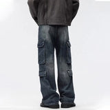 Wiaofellas  -  Autumn Men's Casual Multi-pocket Wide Leg Denim Pants High Street Fashion Y2K Baggy Jeans Punk Hip Hop Distressed Cargo Jean