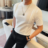 WIAOFELLAS  -  69% Cotton Stretch Men's T-Shirt - Breathable Modern Fit with Vertical Seam Detail, Timeless Casual Top for Everyday Comfort