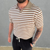 Wiaofellas  -  Solid Fashion Short Sleeve Polo T Shirts Men Clothing Casual Lapel V Neck Pullover Tees Summer Striped Stitch Men's Polo Shirt